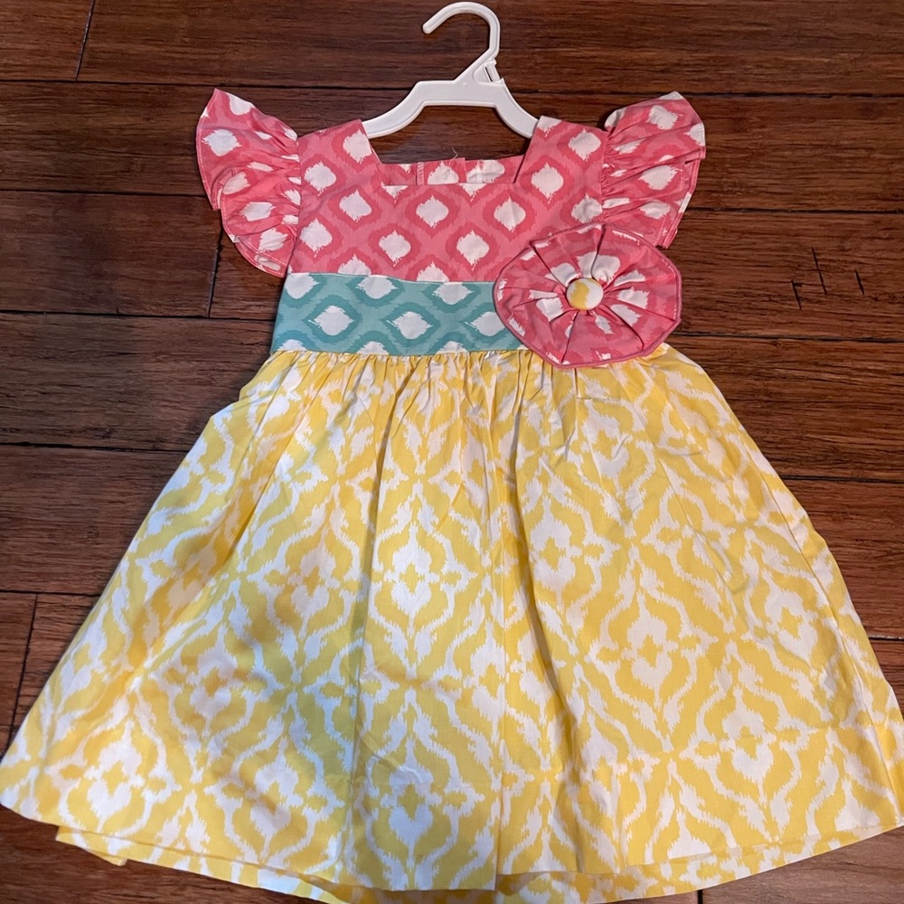 Shrimp & Grits Colorful Kids Dress with Floral Accent